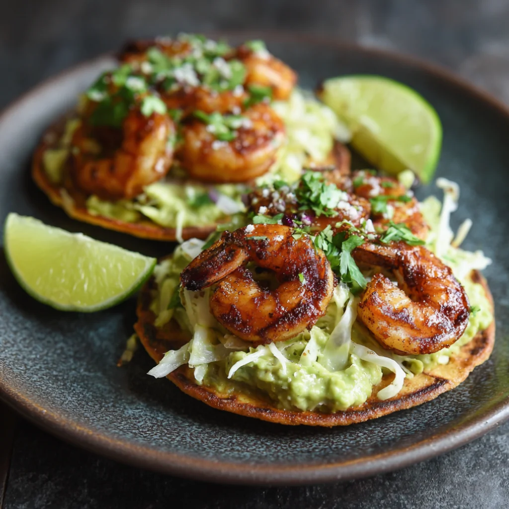 Avocado and Chipotle Shrimp Tostadas with Cilantro Lime