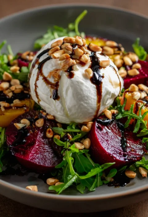 Beet and Burrata Salad with Pine Nuts and Balsamic