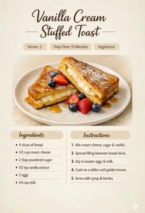 Fluffy Vanilla Cream Stuffed Toast