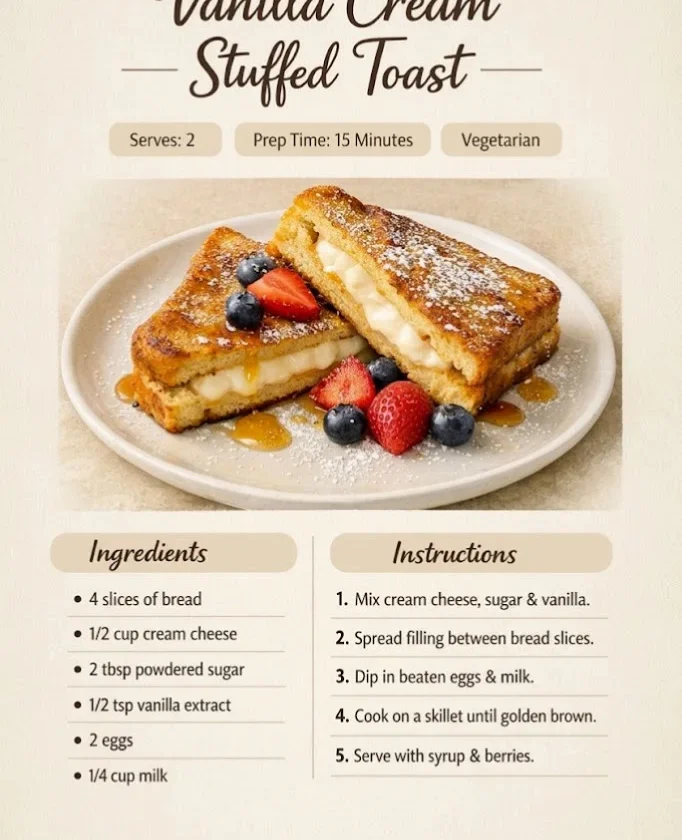 Fluffy Vanilla Cream Stuffed Toast