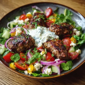 Greek Lamb Kofta Salad with Fresh Herbs & Tzatziki
