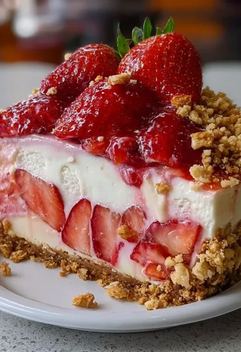 No Bake Strawberry Crunch Cheesecake