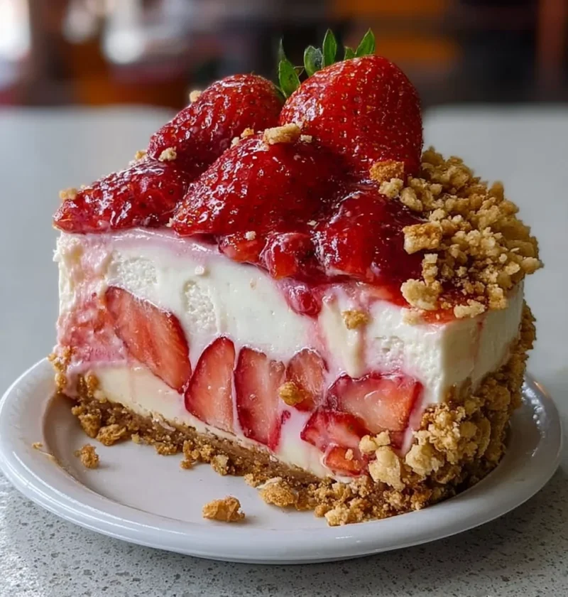 No Bake Strawberry Crunch Cheesecake