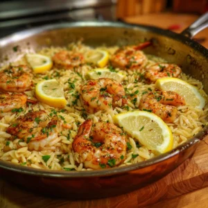 One Pot Lemon Pepper Shrimp and Orzo