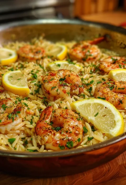 One Pot Lemon Pepper Shrimp and Orzo