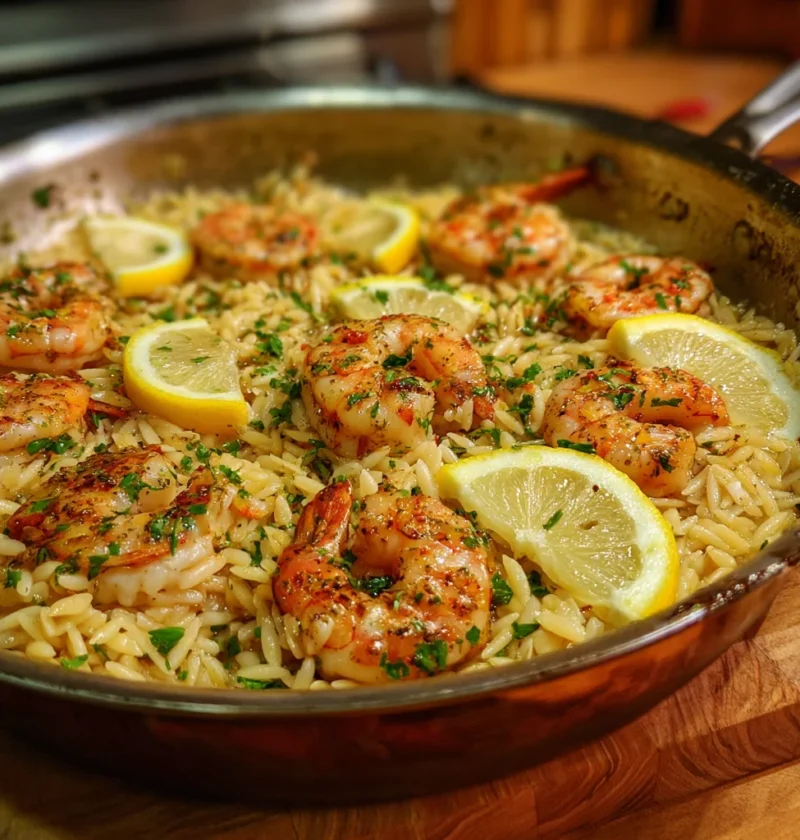 One Pot Lemon Pepper Shrimp and Orzo