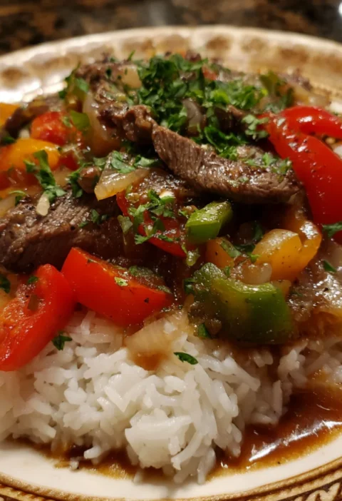Pepper steak over rice