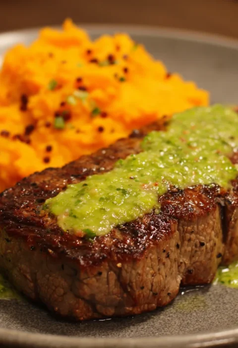 steak with green sauce