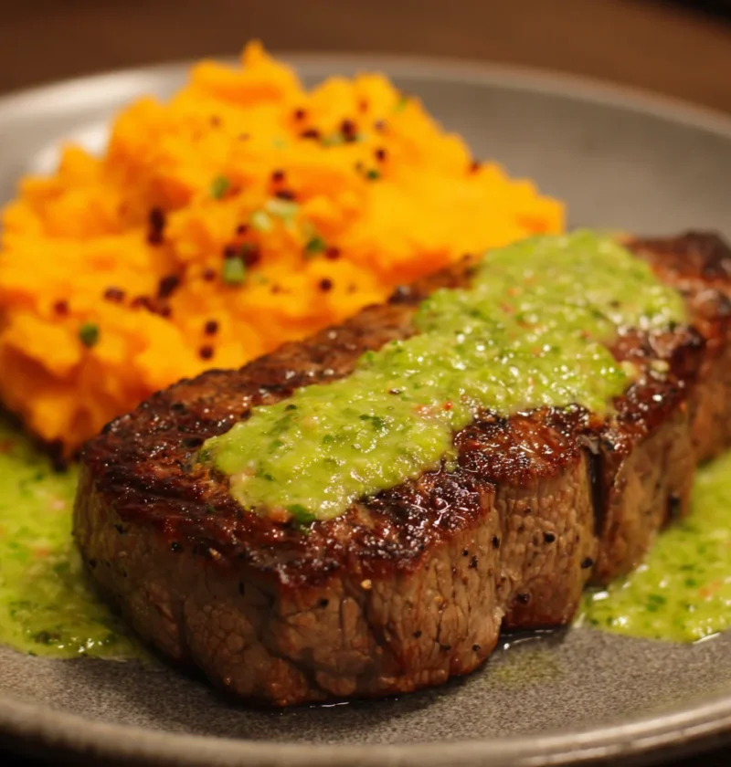steak with green sauce