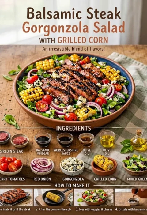 Balsamic Steak With Grilled Corn and Gorgonzola Cheese
