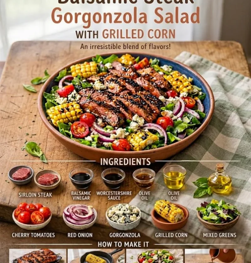 Balsamic Steak With Grilled Corn and Gorgonzola Cheese