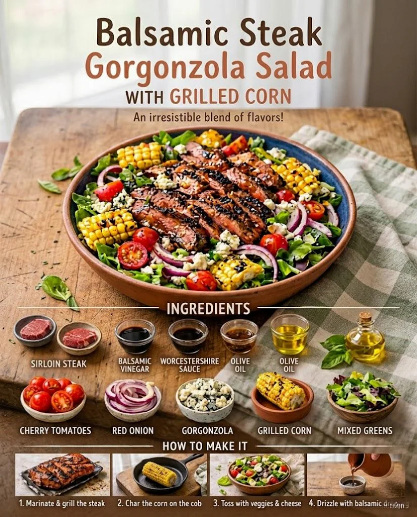 Balsamic Steak With Grilled Corn and Gorgonzola Cheese