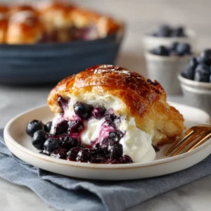 Blueberry Cream Cheese Croissant Casserole -4 Easy Steps-