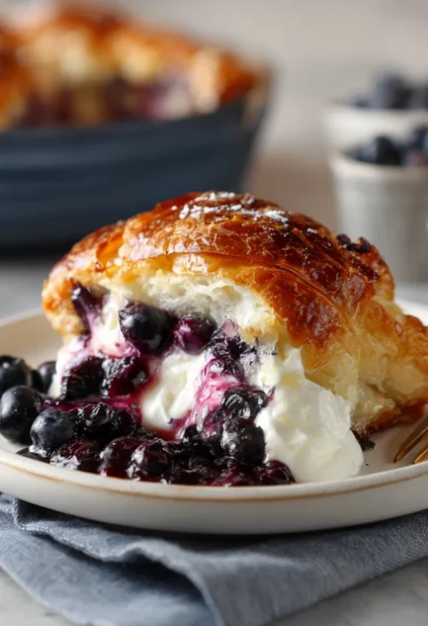 Blueberry Cream Cheese Croissant Casserole