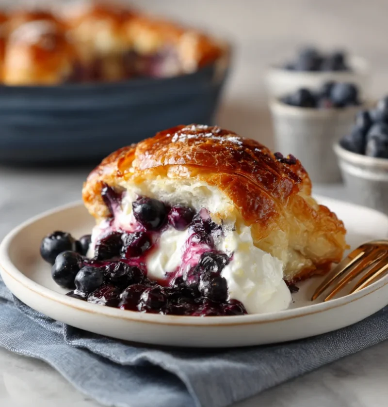 Blueberry Cream Cheese Croissant Casserole