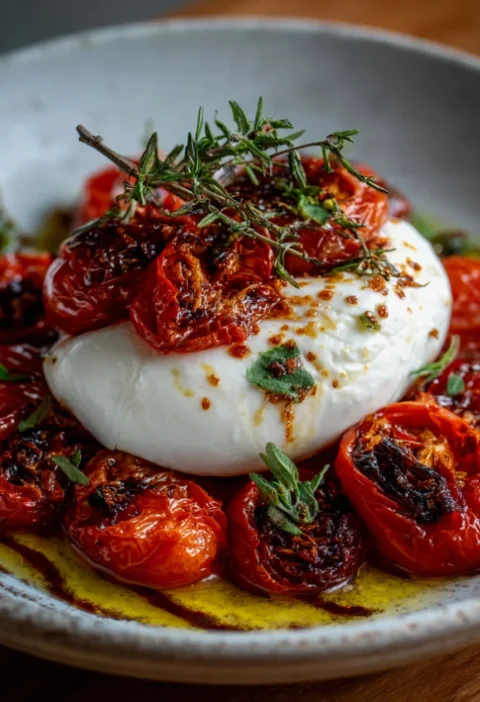 Burrata Caprese With Roasted Tomatoes