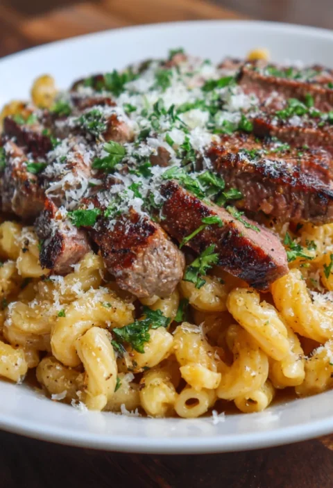 Cheesy Garlic Parmesan Steak Pasta
