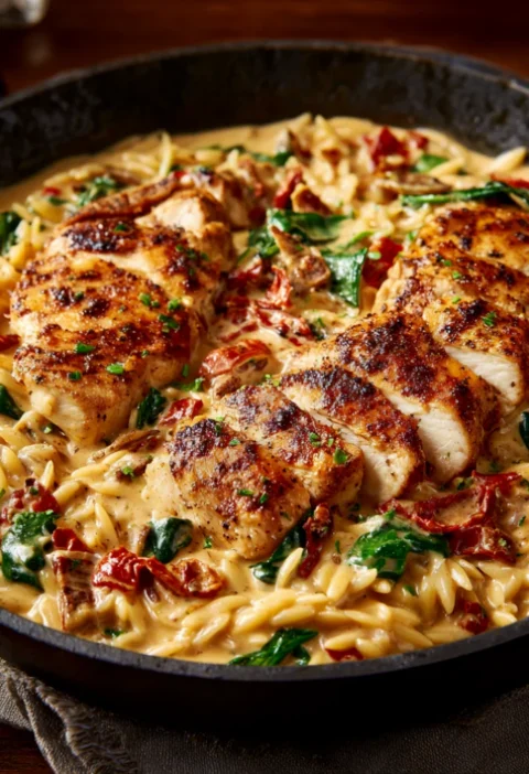 Creamy Tuscan chicken orzo