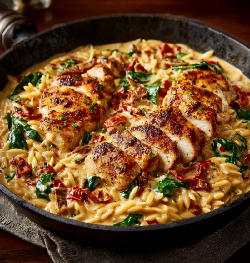 Creamy Tuscan chicken orzo
