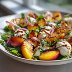 Fresh Peach Burrata Salad Recipe with Basil and Balsamic Glaze
