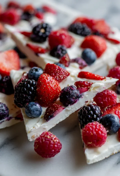 Frozen Greek yogurt bark with berries