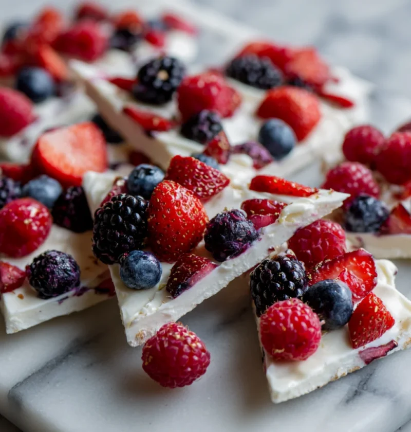 Frozen Greek yogurt bark with berries