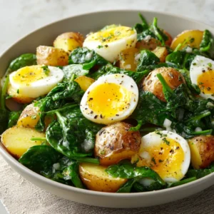 Garlic Roasted Potato Spinach Salad with Eggs