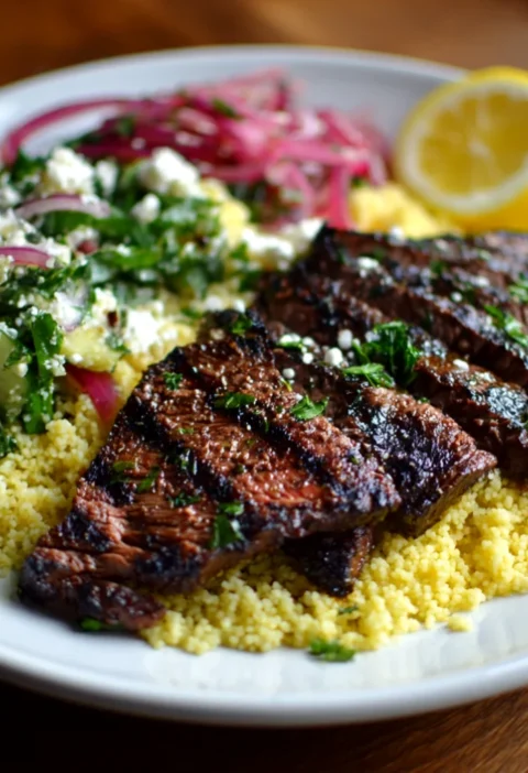 Grilled Skirt Steak with Lemon Herb Couscous Salad
