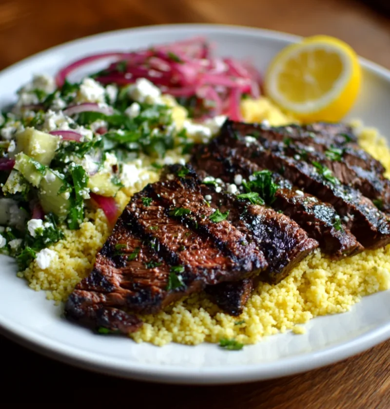 Grilled Skirt Steak with Lemon Herb Couscous Salad