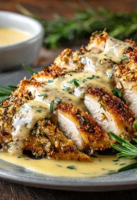 Herb Crusted Chicken With Creamy Dijon Sauce