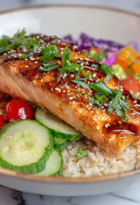 Honey Glazed Salmon Rice Bowl