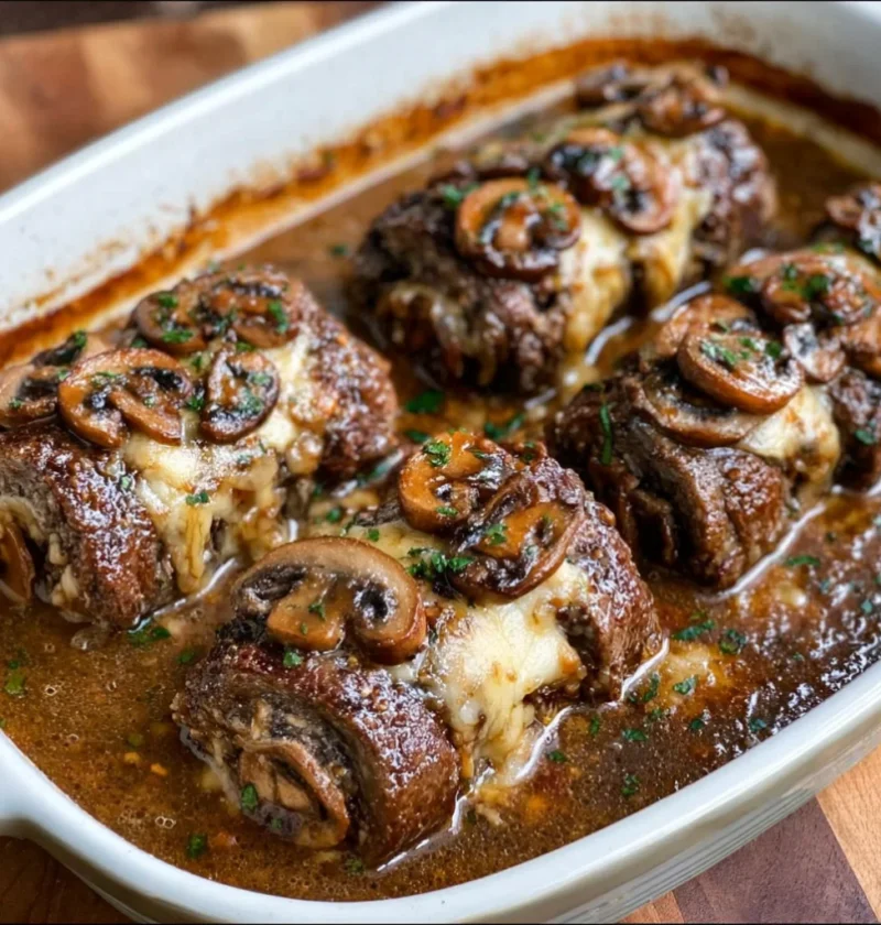 Oven-Baked Mushroom Swiss Steak Rolls