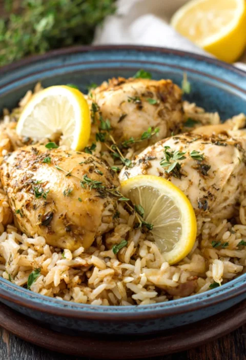 Slow Cooker Lemon Herb Chicken and Rice