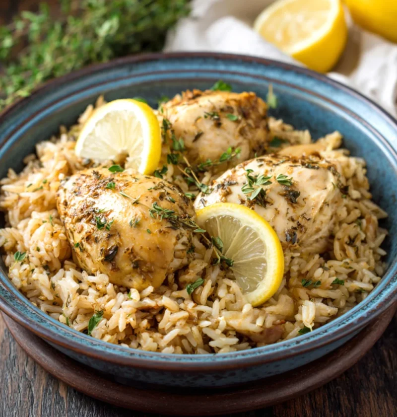 Slow Cooker Lemon Herb Chicken and Rice