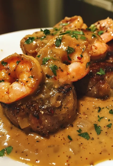 Steak in Creamy Cajun Shrimp Sauce
