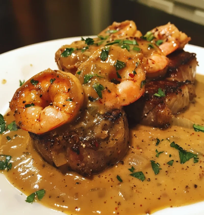 Steak in Creamy Cajun Shrimp Sauce