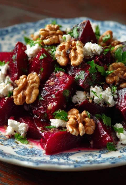 beetroot salad with walnut and feta