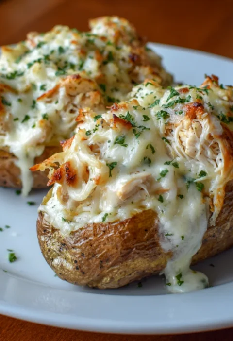 Cheesy Chicken Alfredo Stuffed Potatoes