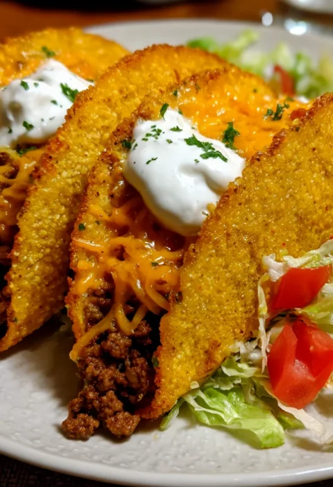 Cheesy Ground Beef Tacos with a Crispy Tortilla