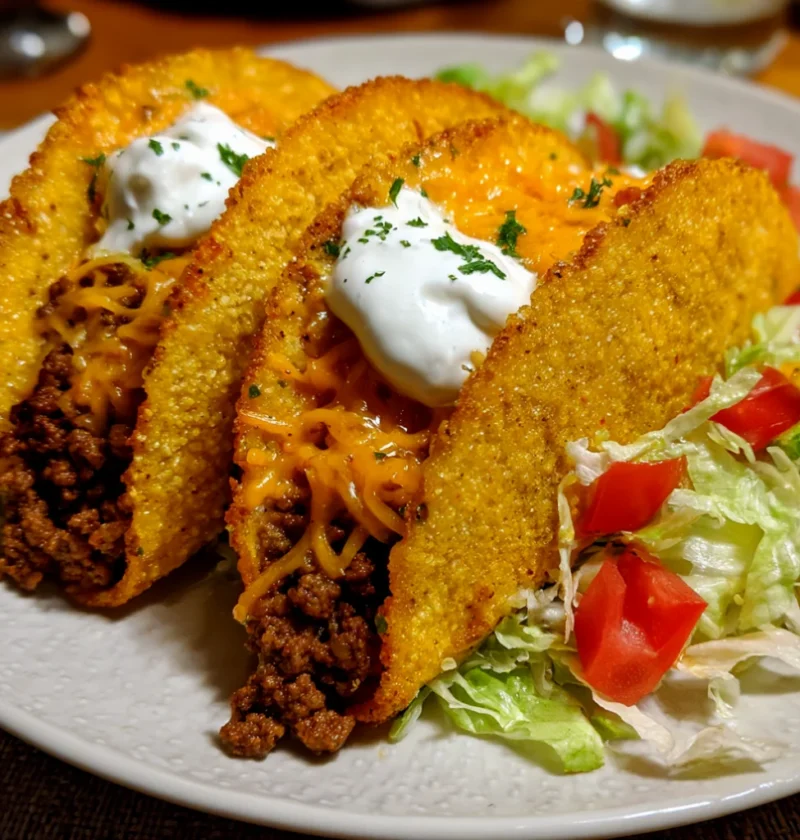 Cheesy Ground Beef Tacos with a Crispy Tortilla