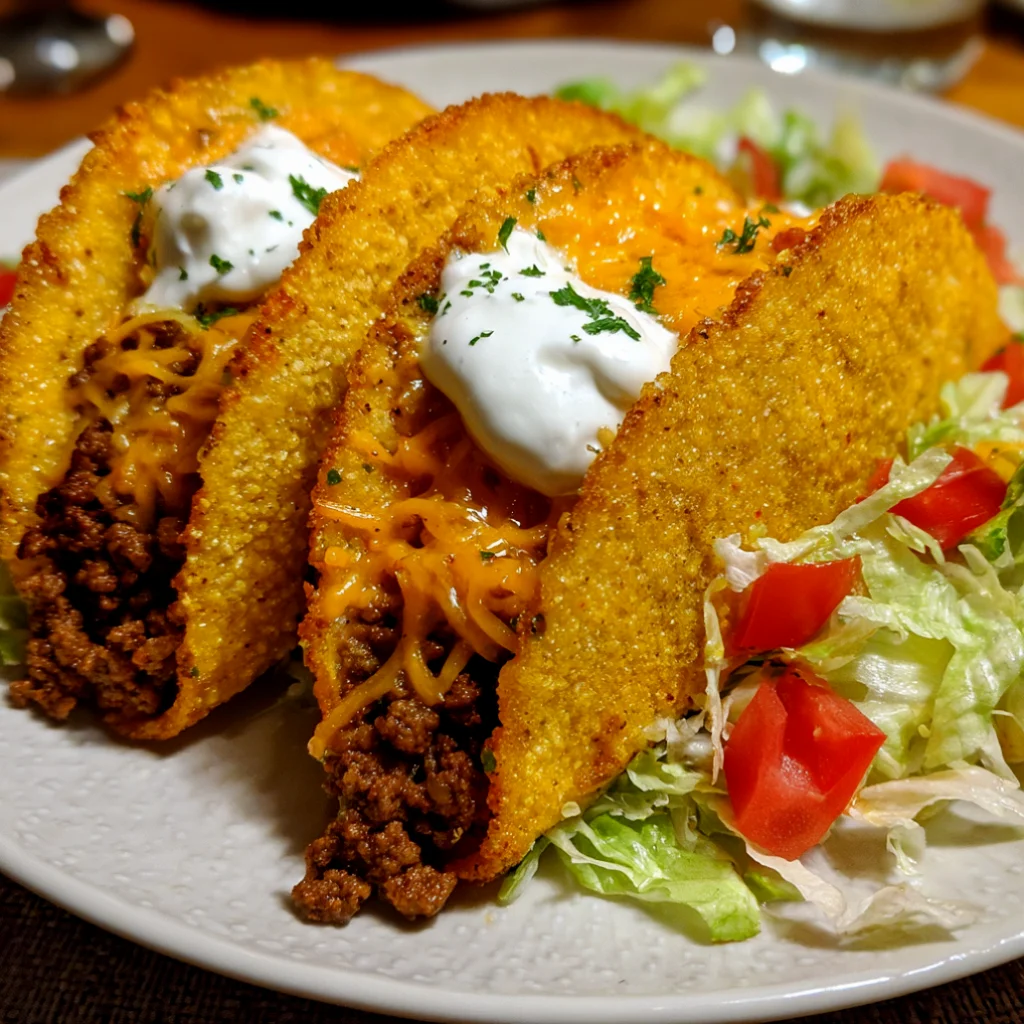 Cheesy Ground Beef Tacos with a Crispy Tortilla