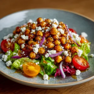 Crispy Chickpea Feta Salad with Hot Honey Vinaigrette