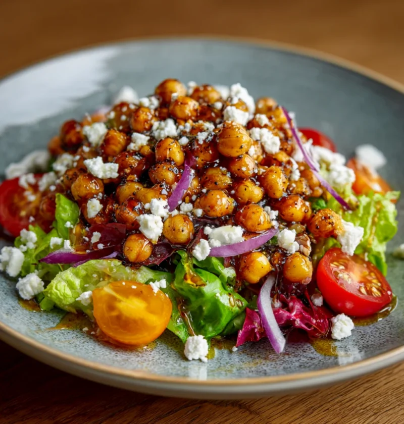 Crispy Chickpea Feta Salad with Hot Honey Vinaigrette
