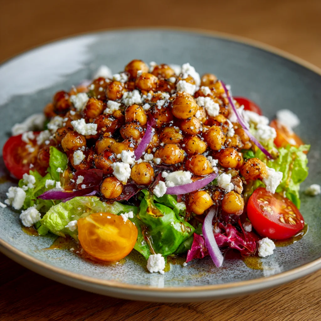 Crispy Chickpea Feta Salad with Hot Honey Vinaigrette