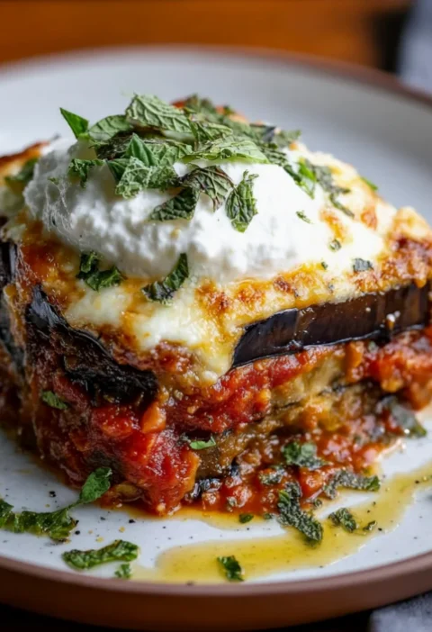 Easy Baked Eggplant Parmesan Topped with Burrata Cheese