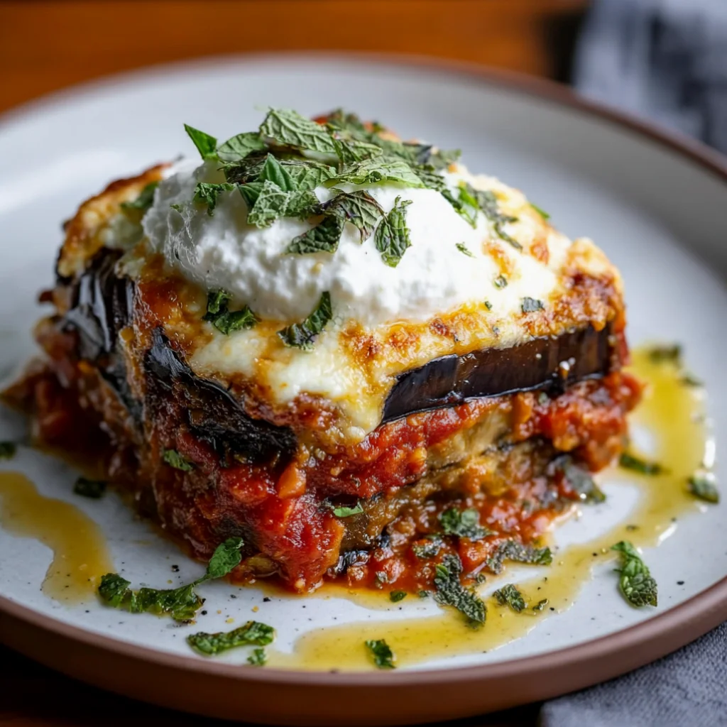 Easy Baked Eggplant Parmesan Topped with Burrata Cheese