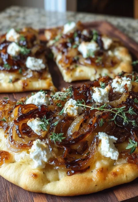 Easy Caramelized Onion Flatbread with Goat Cheese