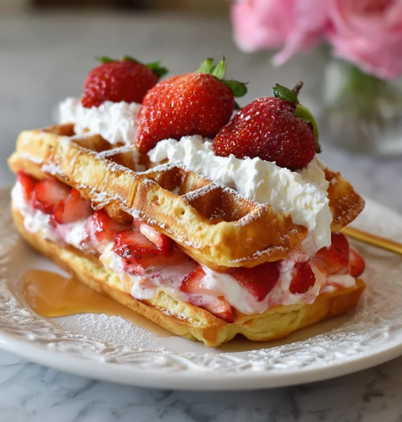 Easy Strawberry Cheesecake Stuffed Waffles