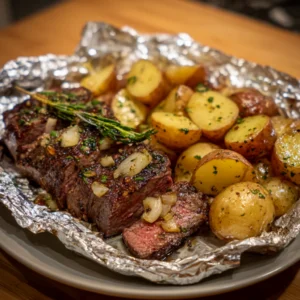 Foil Baked Garlic Butter Steak and Potatoes