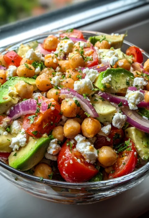 Fresh Chickpea Feta Avocado Salad